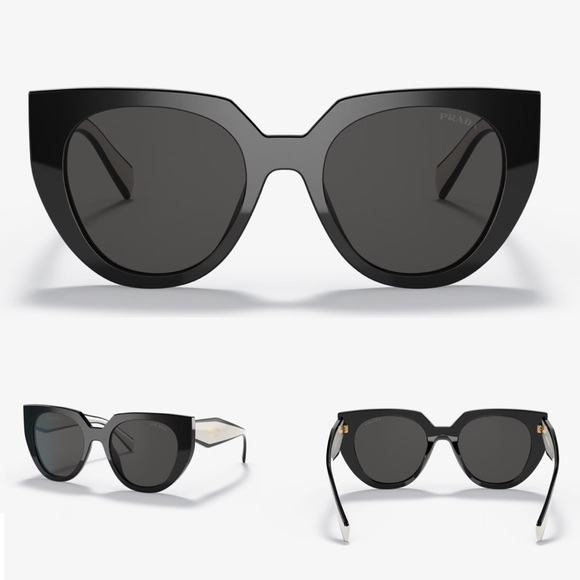 Prada 52mm Cat Eye Sunglasses Black Talc Grey White Sunnies Authenticated - Picture 2 of 12